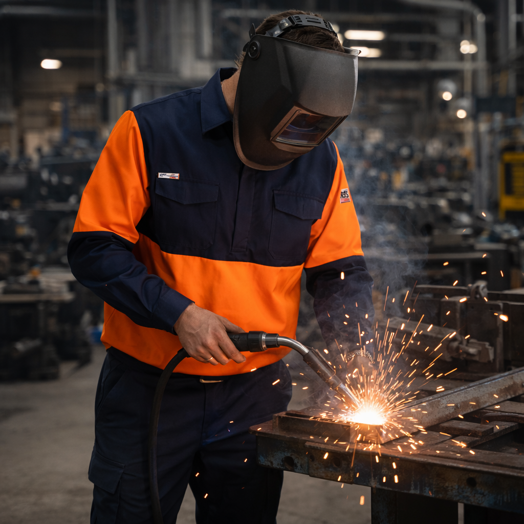 Welder in GloFlash Welders LS Shirt sparks flame retardant gear