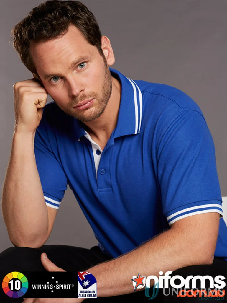 Blue Grace Polo shirt with white trim, made from Truedry Pique Short fabric