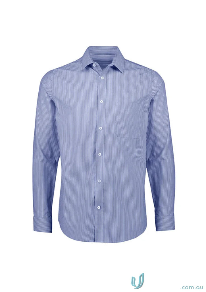 Blue striped long-sleeved Greythorne Classic LS Shirt with Bengal stripe pattern and tailored fit