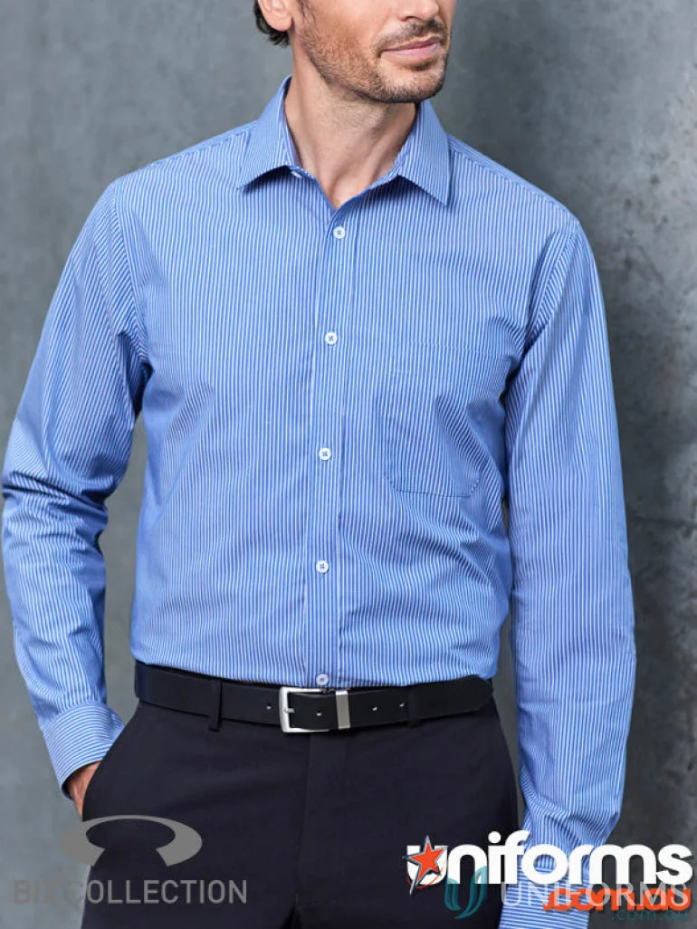Men’s blue striped dress shirt with Bengal stripe pattern and tailored fit from Greythorne Classic LS Shirt