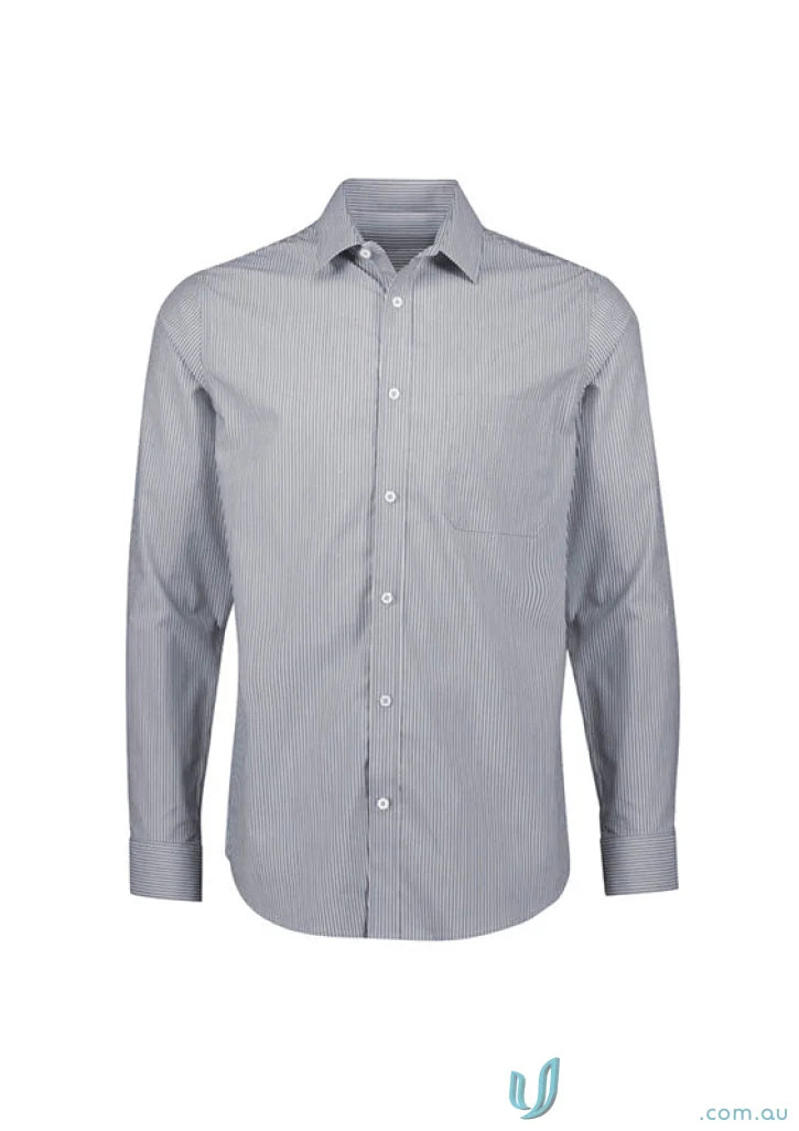 Gray striped long-sleeved Greythorne Classic LS Shirt with Bengal stripe pattern and tailored fit