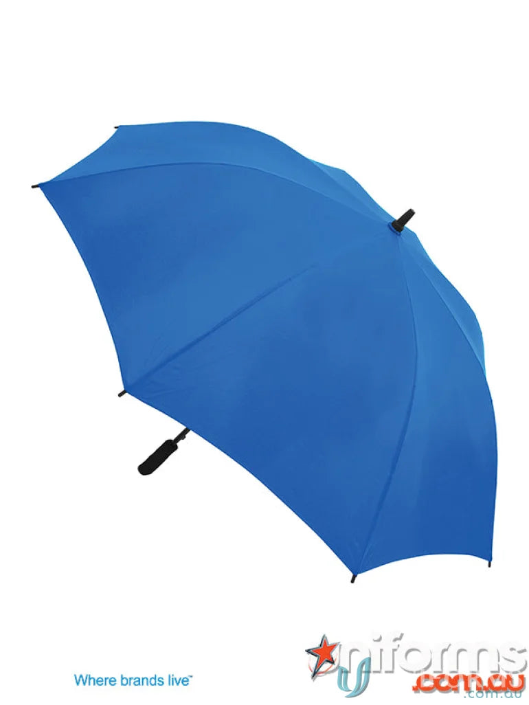 Open blue Gusto Umbra umbrella with high quality wind-resistant frame for uniforms