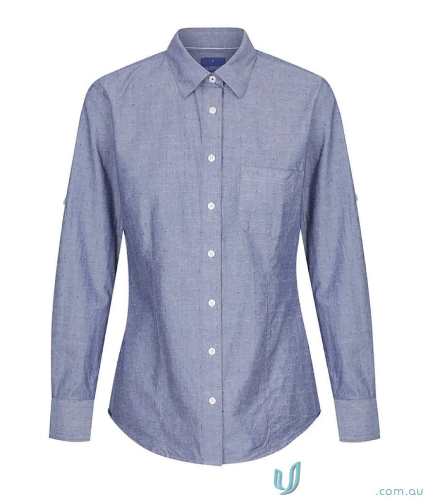 Light blue Hardware Chambray Dobby LS Shirt with long sleeves and chest pocket for uniforms