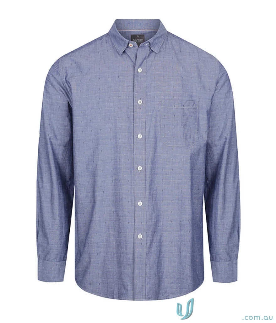 Men’s Hardware Chambray Dobby LS Shirt in light blue with subtle speckled pattern