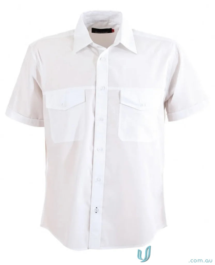 White short-sleeved button-down shirt perfect for workwear or uniforms in the Harley SS Shirt collection