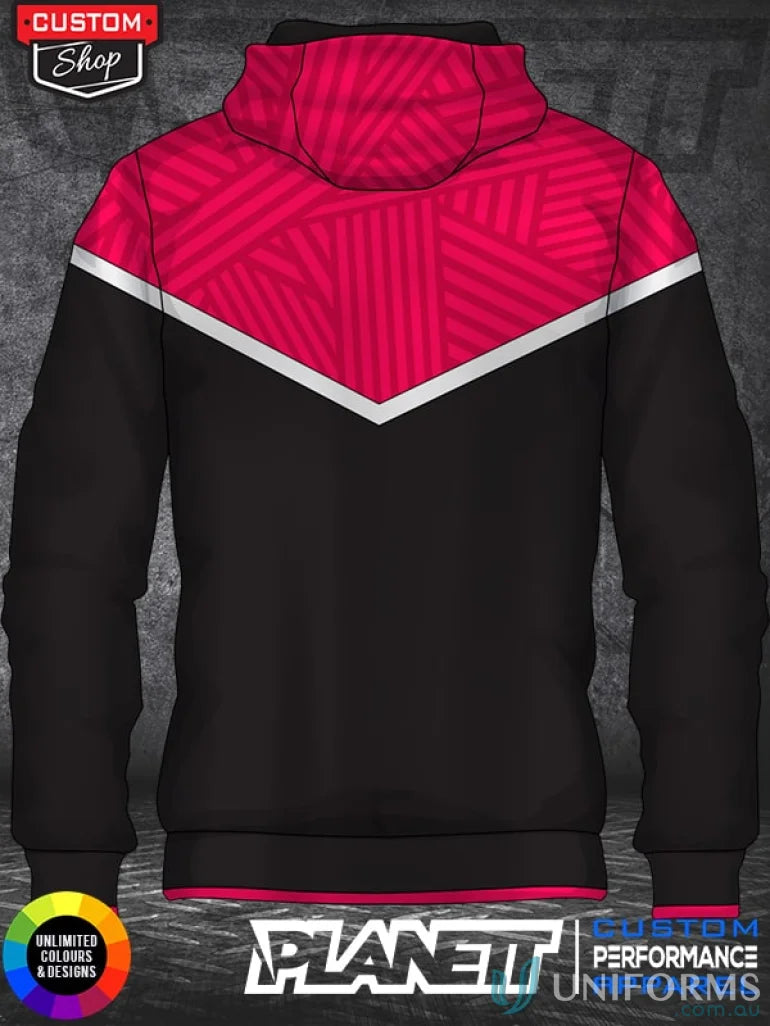 Black and pink hoodie from HD105 Custom DyeSub Ladies Hoodie made with sublimation process