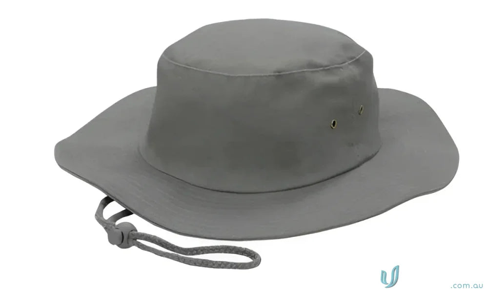 Gray sun hat with chin strap from Headwear Stockists in brushed heavy sports twill