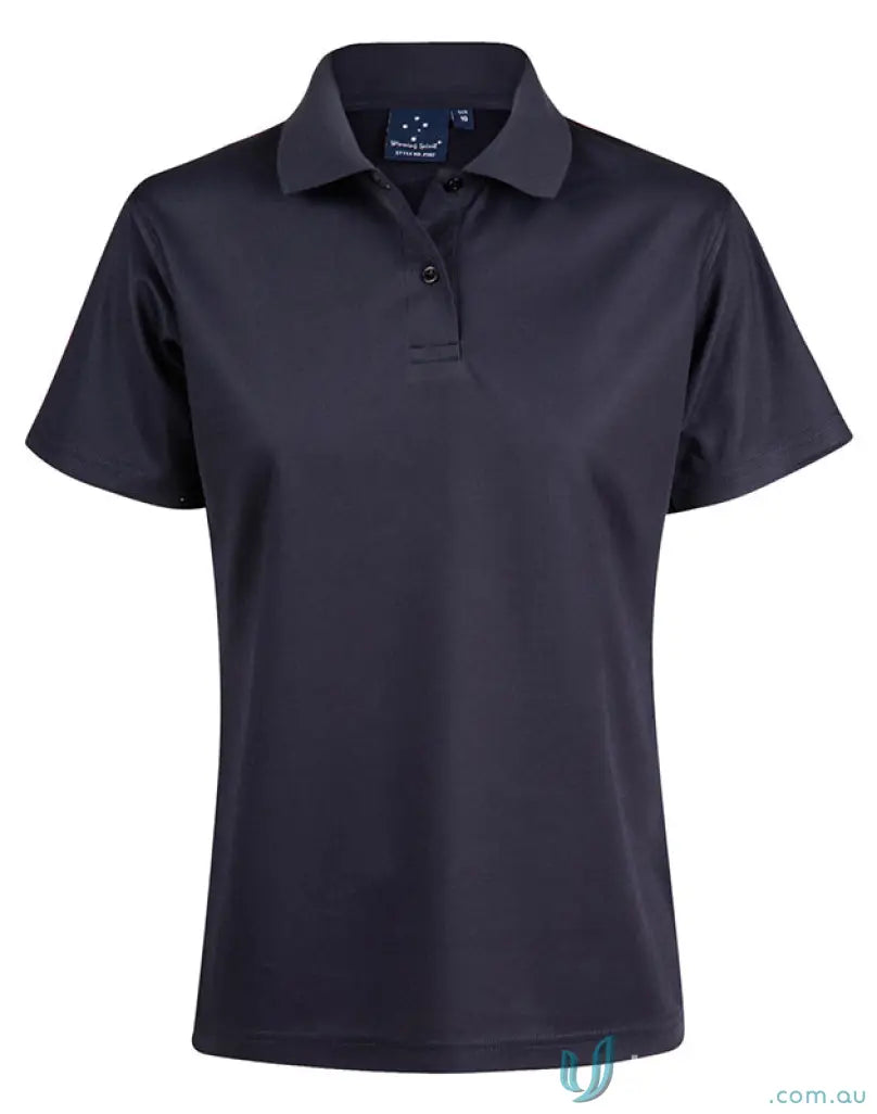 Dark navy blue Heart Foundation Ladies Polo with flat knitted collar and cooldry® polyester mini