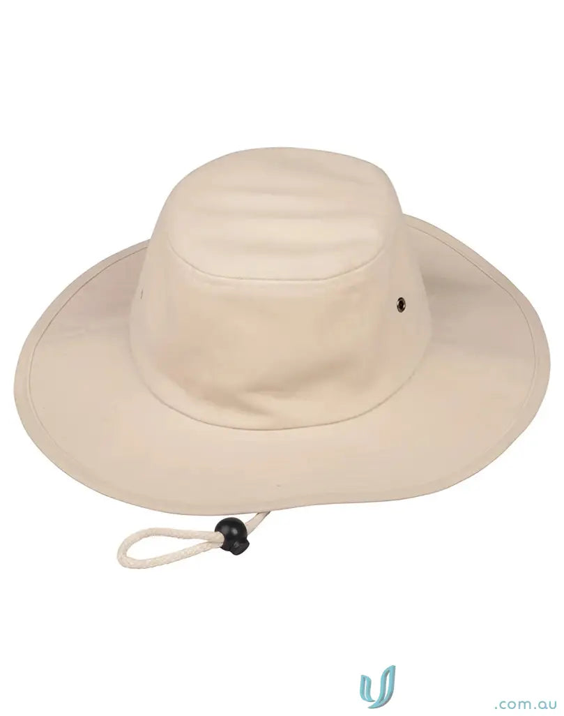 Beige Winning Spirit Heavy brushed cotton hat with chin strap for sun protection