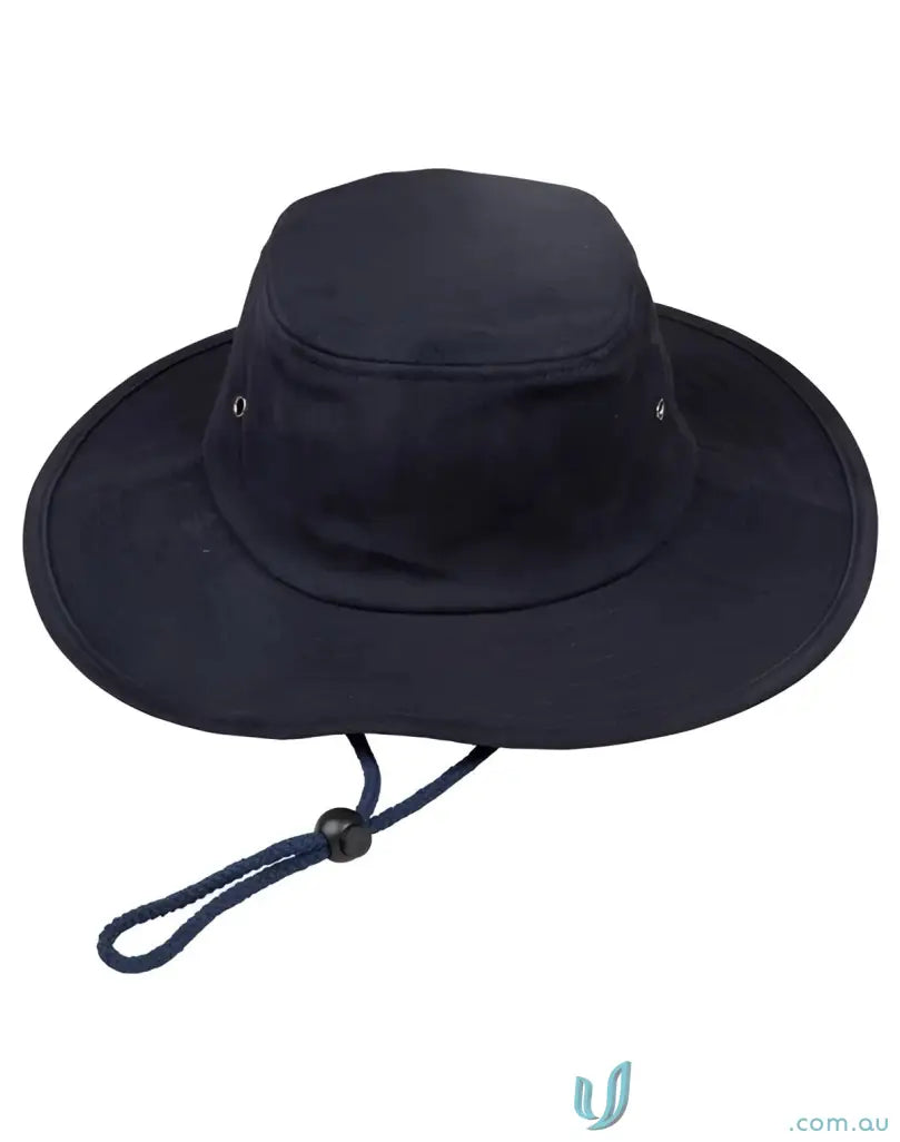 Winning Spirit Heavy brushed cotton hat with navy sun protection and chin strap