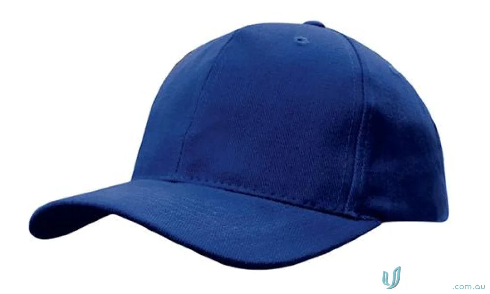Blue baseball cap from Heavy Brushed Cotton Snap Back Cap stock range, wide inch fit