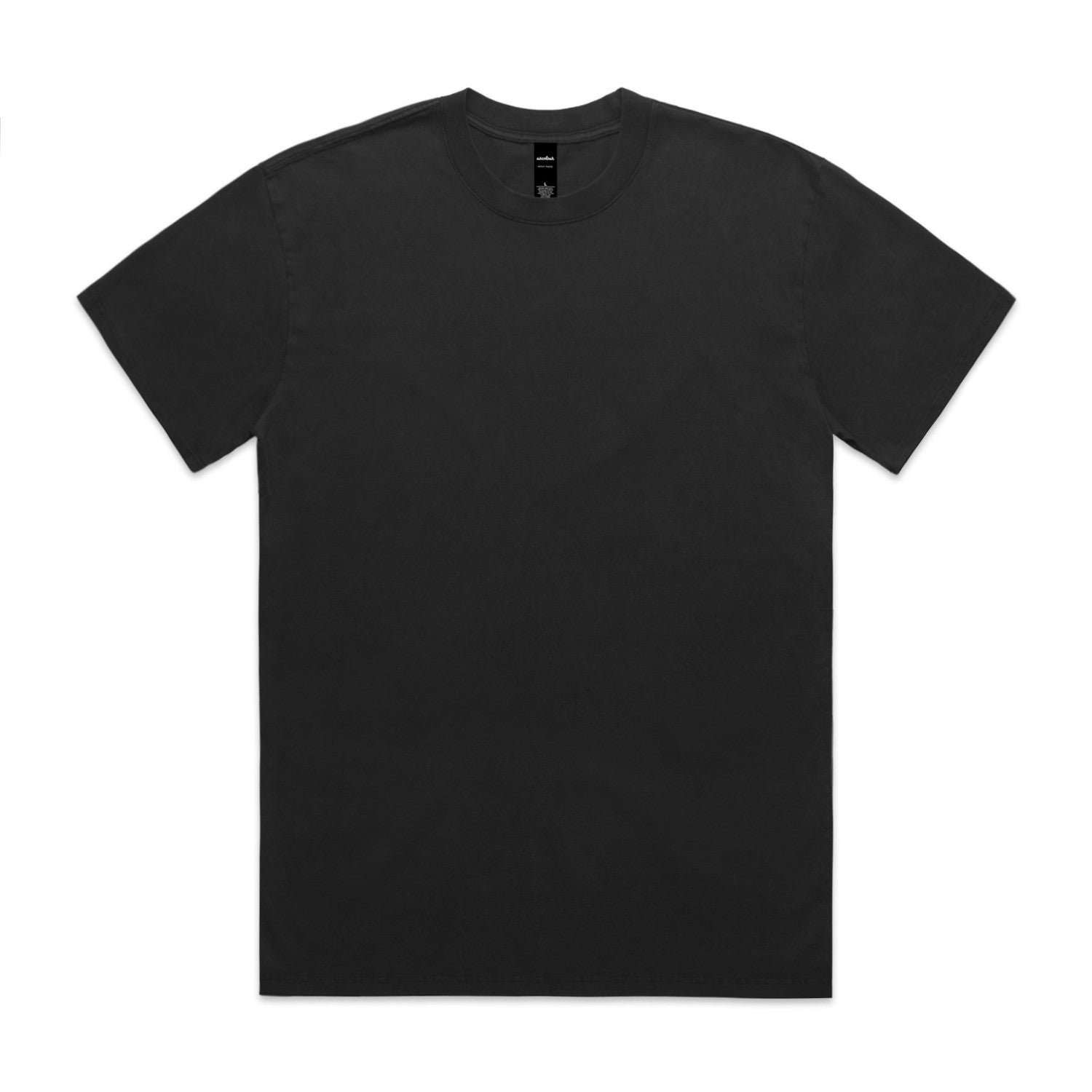 Black v-neck t-shirt with short sleeves and a simple design.