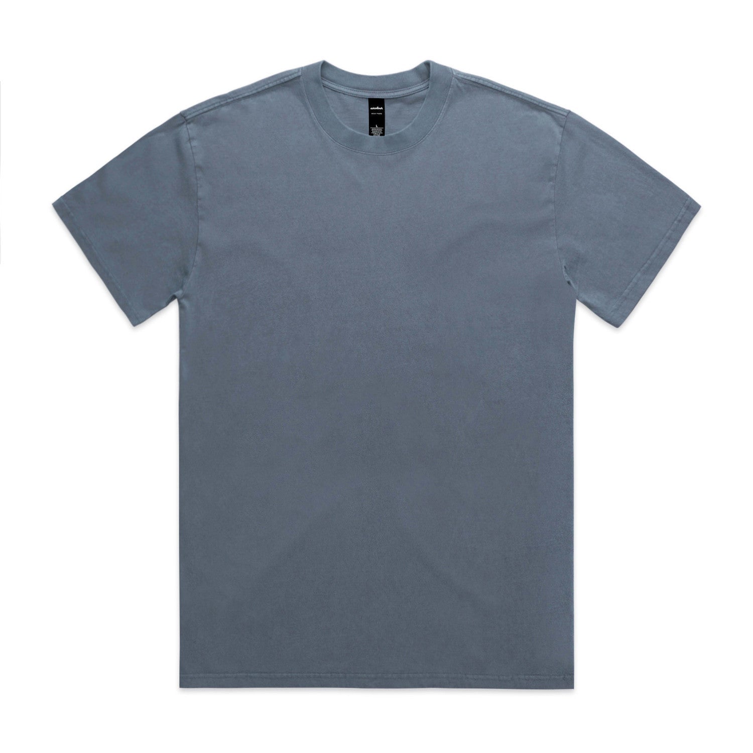 Charcoal gray crew neck t-shirt with short sleeves and a simple design.