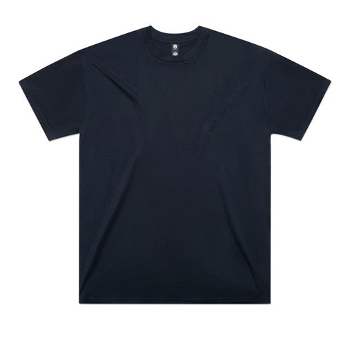 Black crew neck t-shirt with short sleeves and a ribbed neckline, likely made of cotton.