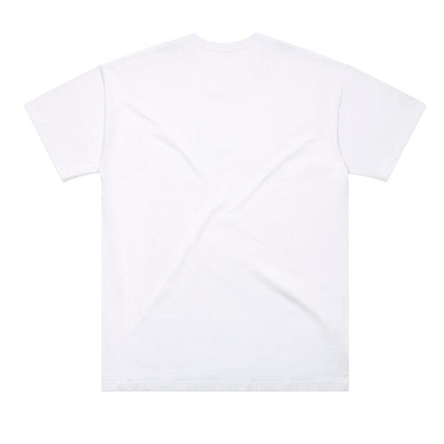 White plain t-shirt with short sleeves and a crew neck.