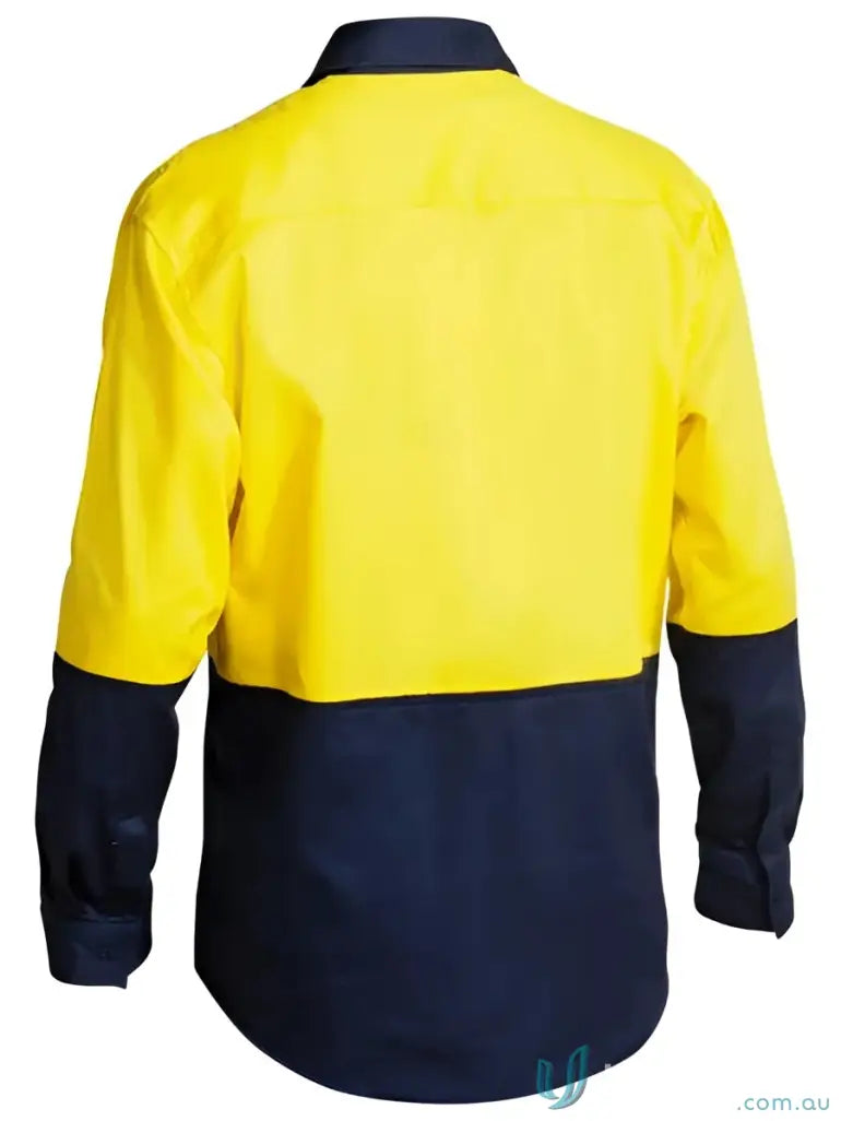 Hi Vis Closed Front Drill Shirt in two-tone yellow and navy blue preshrunk cotton drill