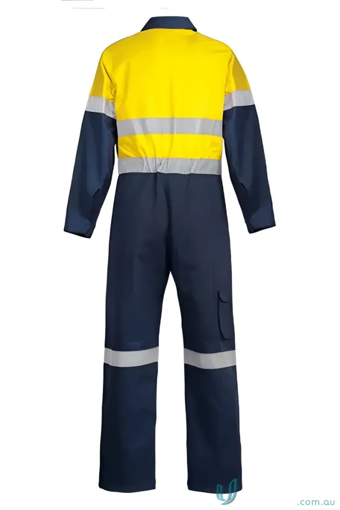 Blue and yellow reflective work jumpsuit, HI VIS Coverall CSR Tape for safety