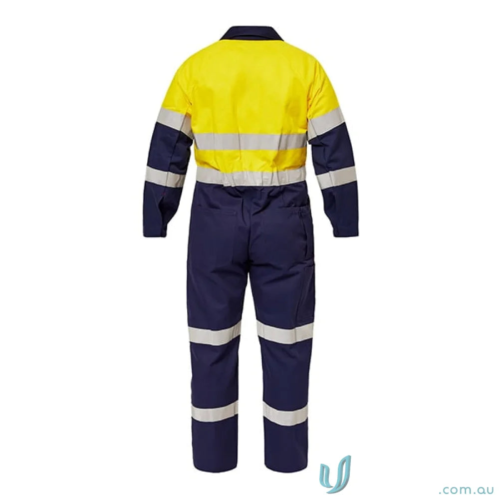 Blue and yellow reflective safety jumpsuit HI VIS Coverall Ind Tape with press stud features