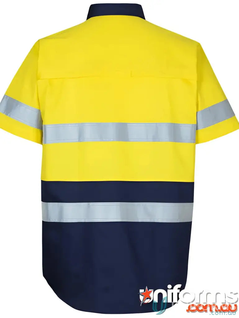 Yellow and navy blue safety shirt from HI VIS D+N S/S 150G workwear collection