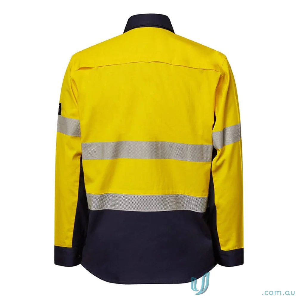 Yellow and navy blue long-sleeved work jacket with reflective tape for work uniforms