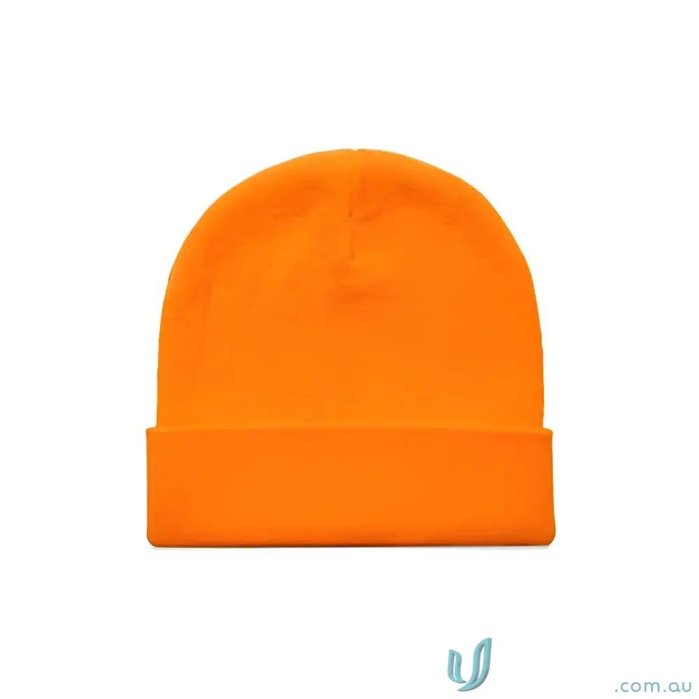 Orange knit safety beanie with high visibility cuff for safety and style