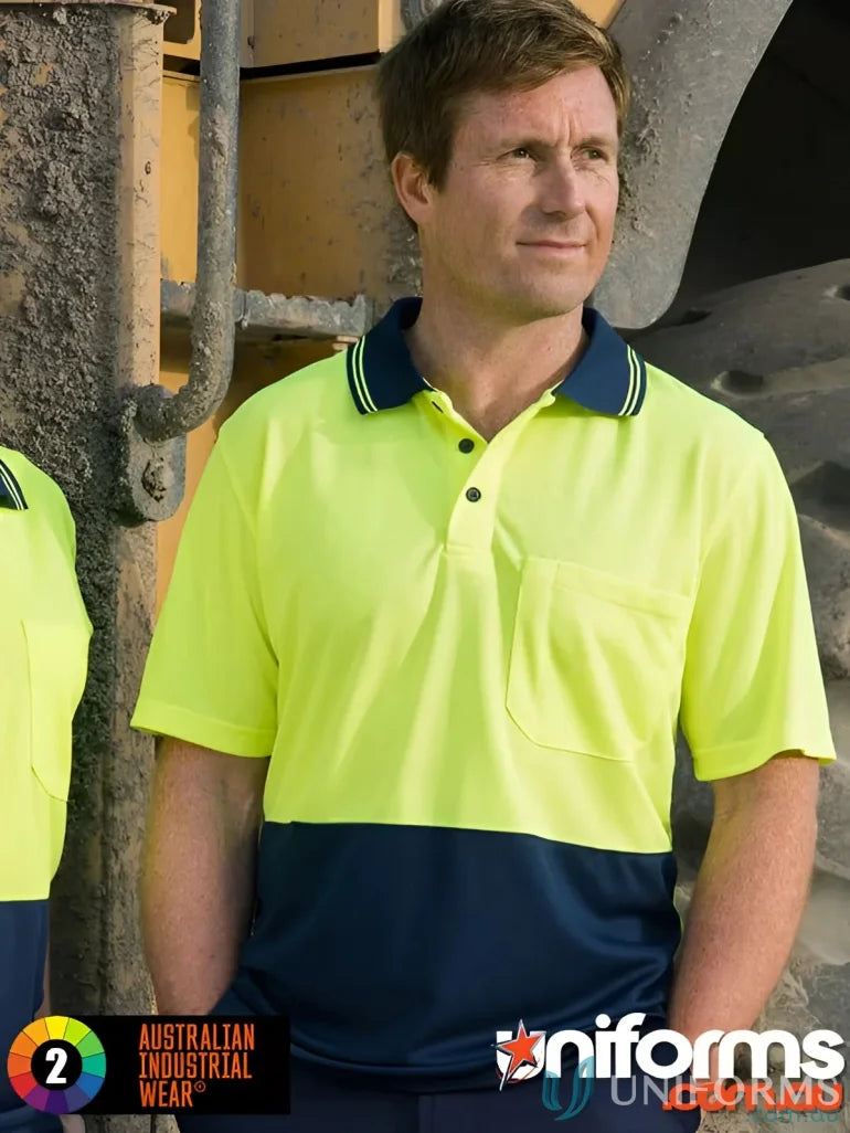 Hi-vis CoolDry Polo shirt showing enhanced safety and winning spirit hivis style