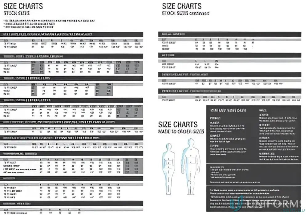Clothing size charts for HiVis Cotton Back Polo workwear and uniforms