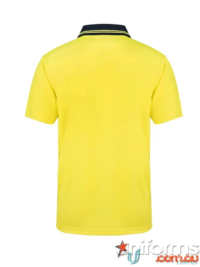 Yellow polo shirt with navy collar from HiVis Cotton Back Polo workwear collection