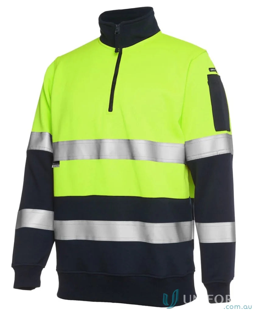 HiVis Half Zip Fleece Jumper with reflective stripes and navy accents for work