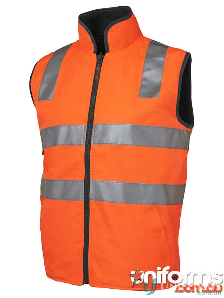 Orange HiVis Reversible Vest with reflective stripes, perfect for work uniforms and workwear
