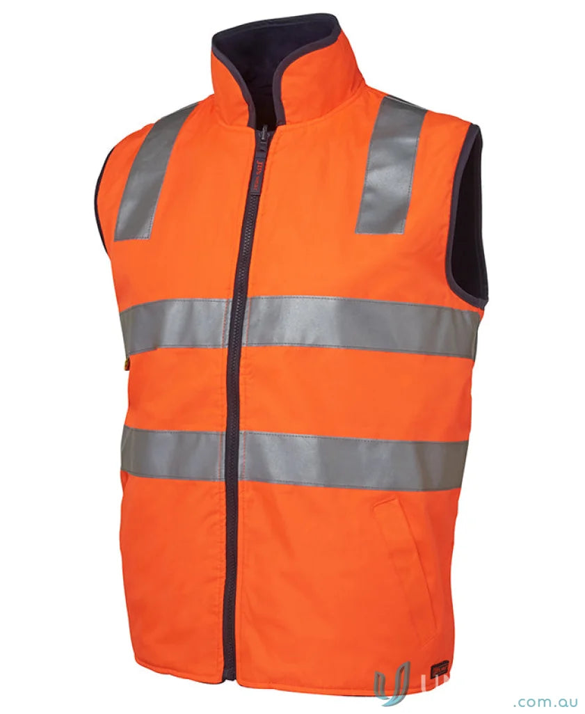 Orange HiVis Reversible Vest with reflective stripes, perfect for work uniforms and workwear