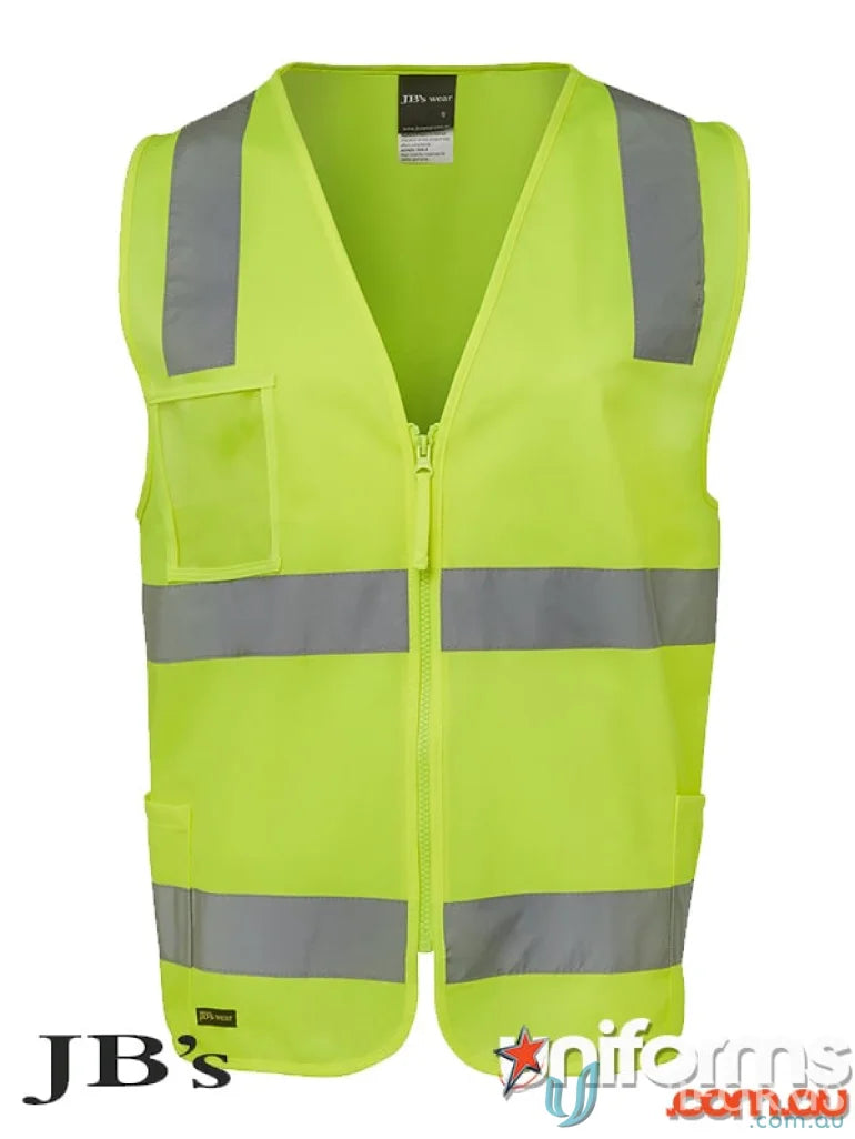 Yellow safety vest with reflective stripes from HiVis D+N Zip Safety Vest, meets Australian standards and sizing specs for uniforms