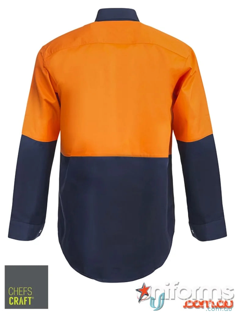 HiVis Drill cotton drill shirt with orange top navy blue bottom for large-scale processing plants