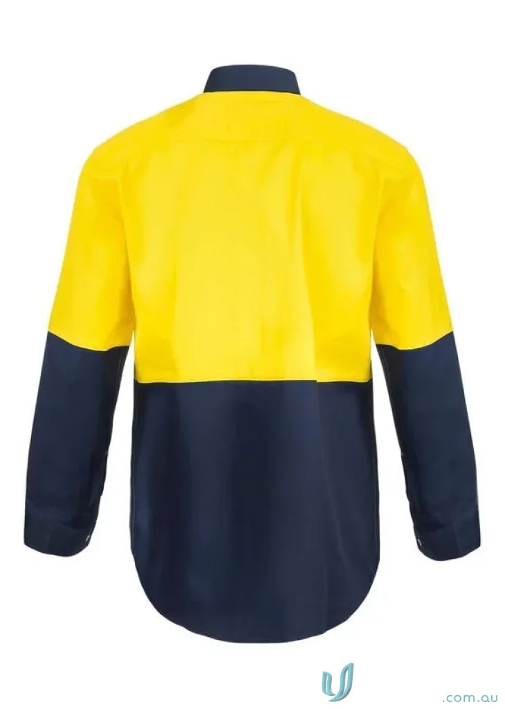 HiVis Drill cotton drill shirt with yellow and navy long sleeves for large-scale processing plants