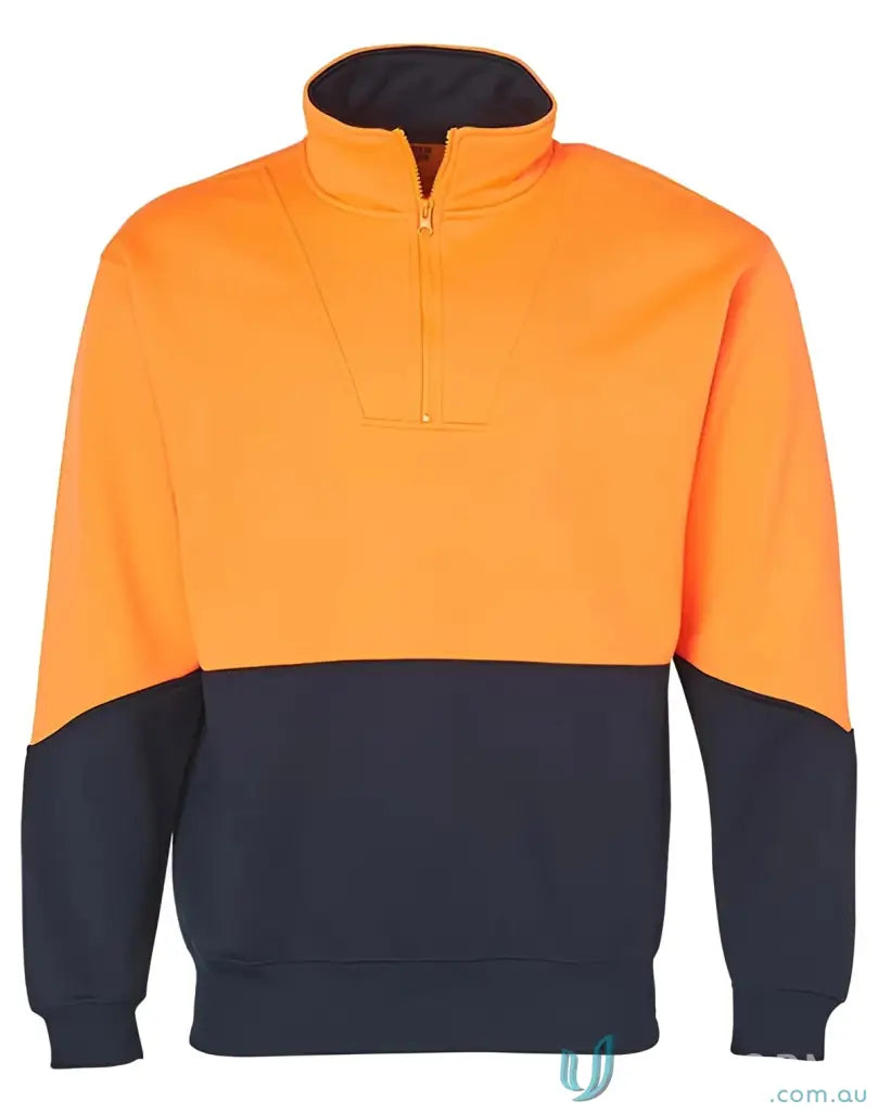 Two-tone orange and navy blue long sleeve fleece sweat from Winning Spirit, SW13A Hi-Vis Long