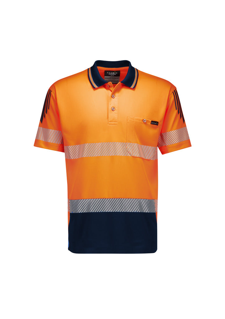 Mens hi vis flux segmented tape SS polo zh555 orange with navy cuffs
