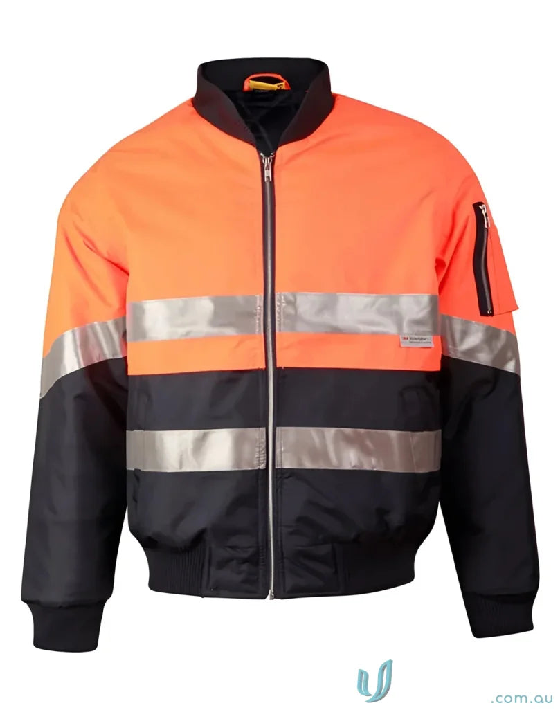 Orange and black reflective bomber jacket from HiVis Flying Jacket with 3M Tapes, perfect for the winning spirit in SW16A Hi-Vis workwear