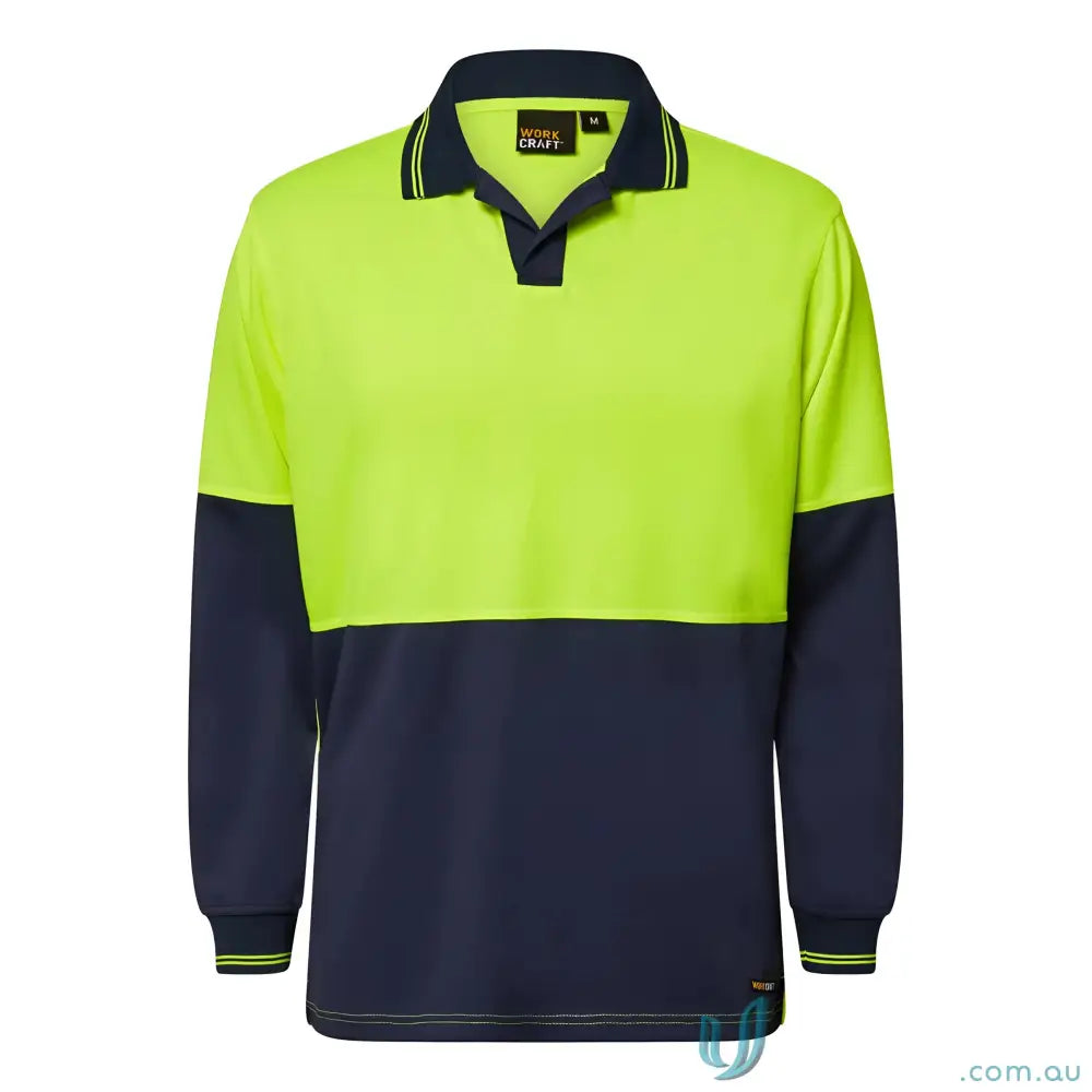 HiVis Food Industry LS Polo in two-tone yellow and navy for minimizing contamination risks