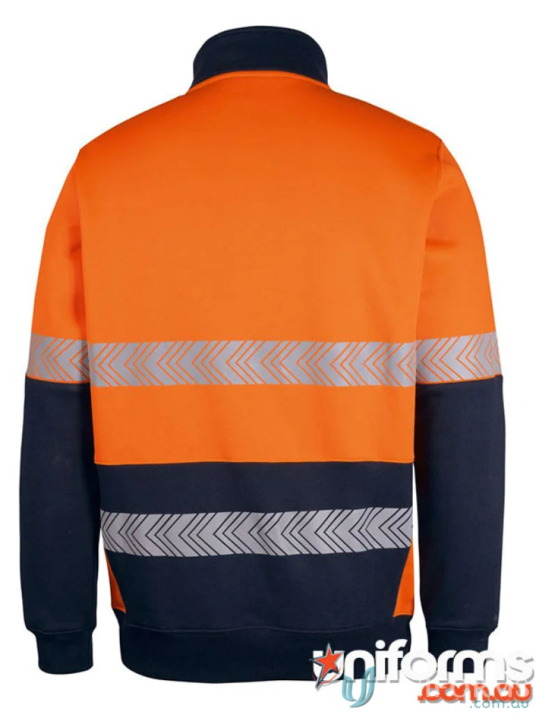 Orange and navy HiVis Half Zip Segmented Tape Fleece with reflective tape