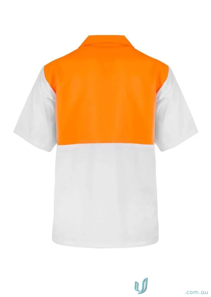 Orange and white short-sleeved HiVis Jac Shirt for ensuring workplace safety