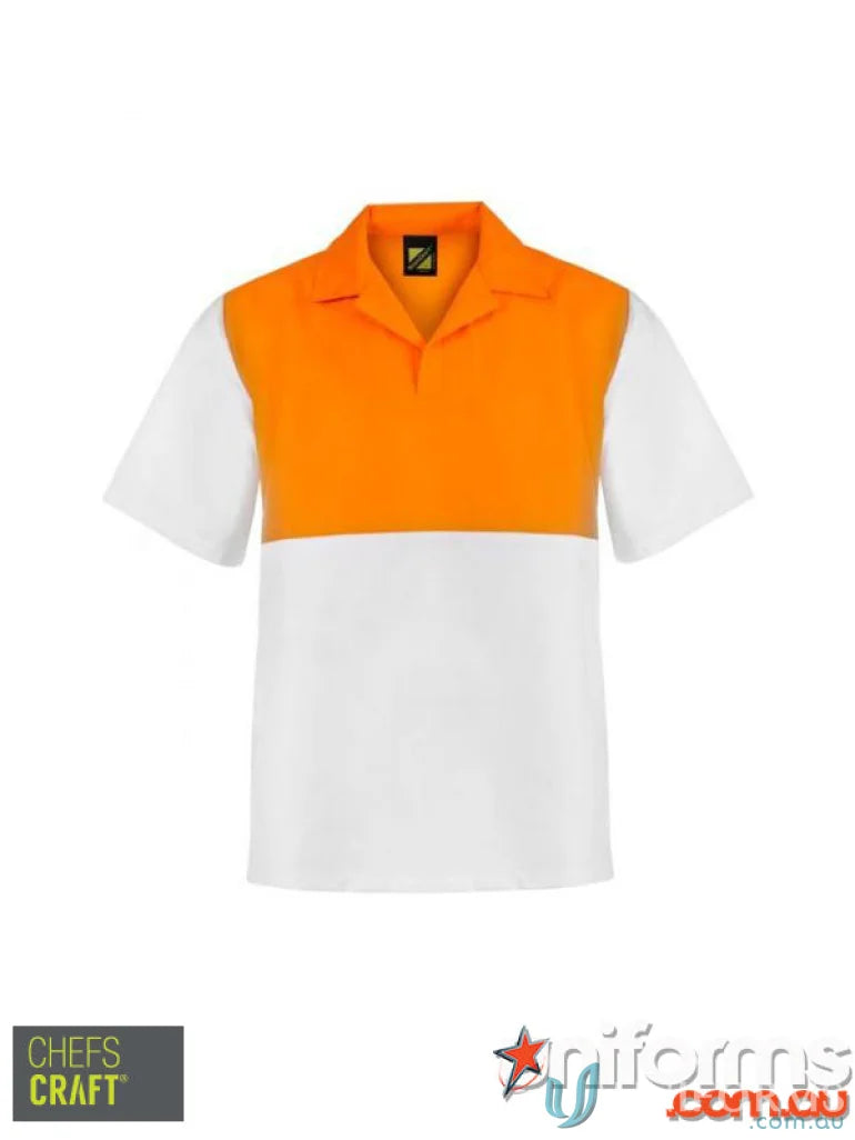 Orange and white short-sleeved vis jac shirt for ensuring workplace safety in HiVis Jac style