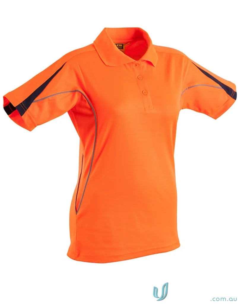 Orange Winning Spirit HiVis Ladies Legend S/S Polo with dark blue and grey accents