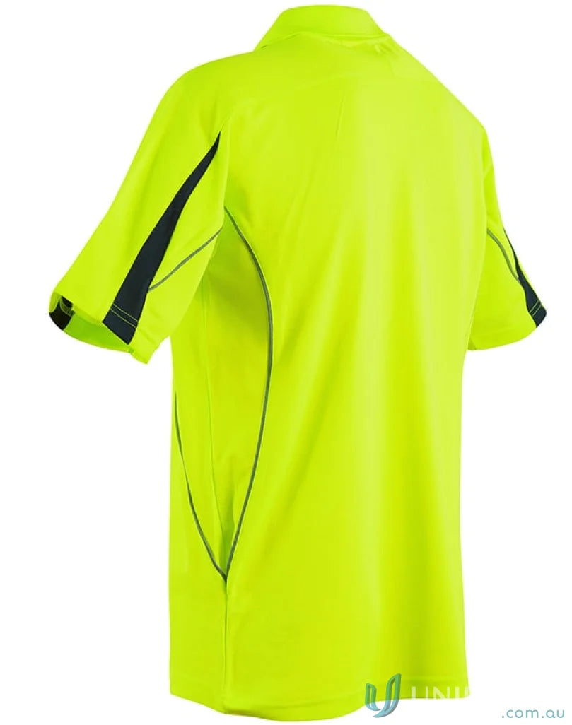 Neon yellow SW25A Hi-Vis Legend SS Polo with contrast color sleeves for visibility