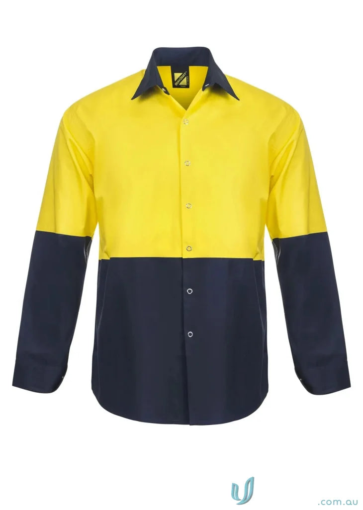 HiVis Lightweight Drill Food Industry Shirt with yellow and dark blue long sleeves
