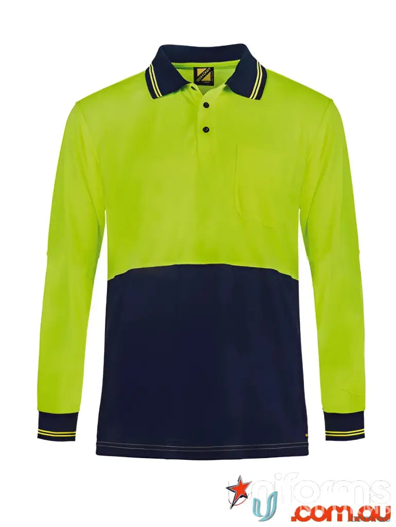 HiVis Lightweight LS Polo with double stripe collar and cuffs, perfect workwear uniforms