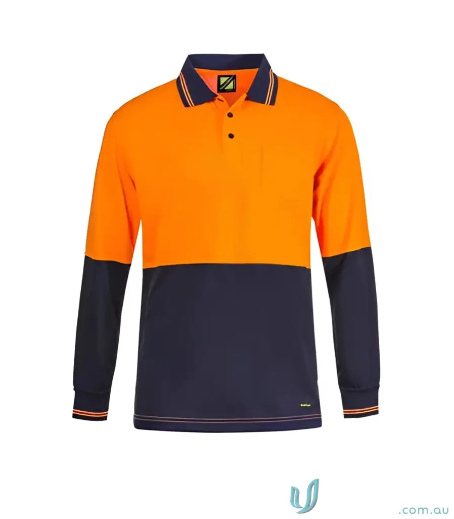 Two-tone long-sleeved hi-vis polo shirt for logistics teams with a pocket