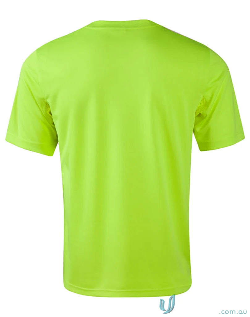 Neon green HiVis Mini Waffle Unisex Tee showing waffle safety tee design SR39 Hi-Vis