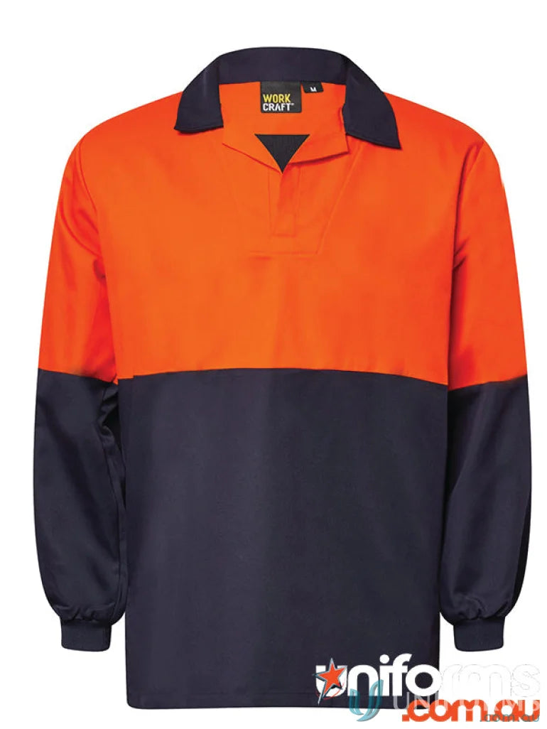 Orange and navy blue long-sleeved polo shirt with jac insert and hivis modesty insert