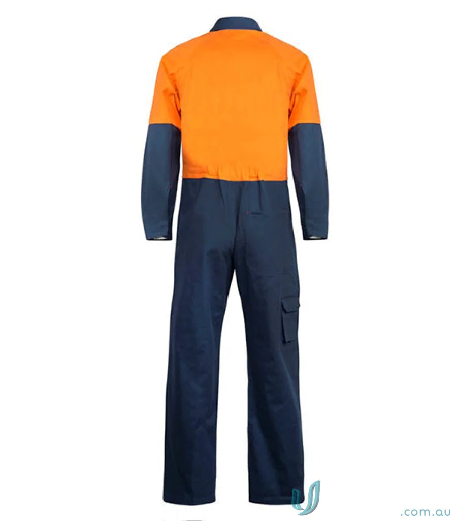 Two-tone work jumpsuit with pockets, perfect for workwear uniforms in HiVis PolyCotton Coveralls