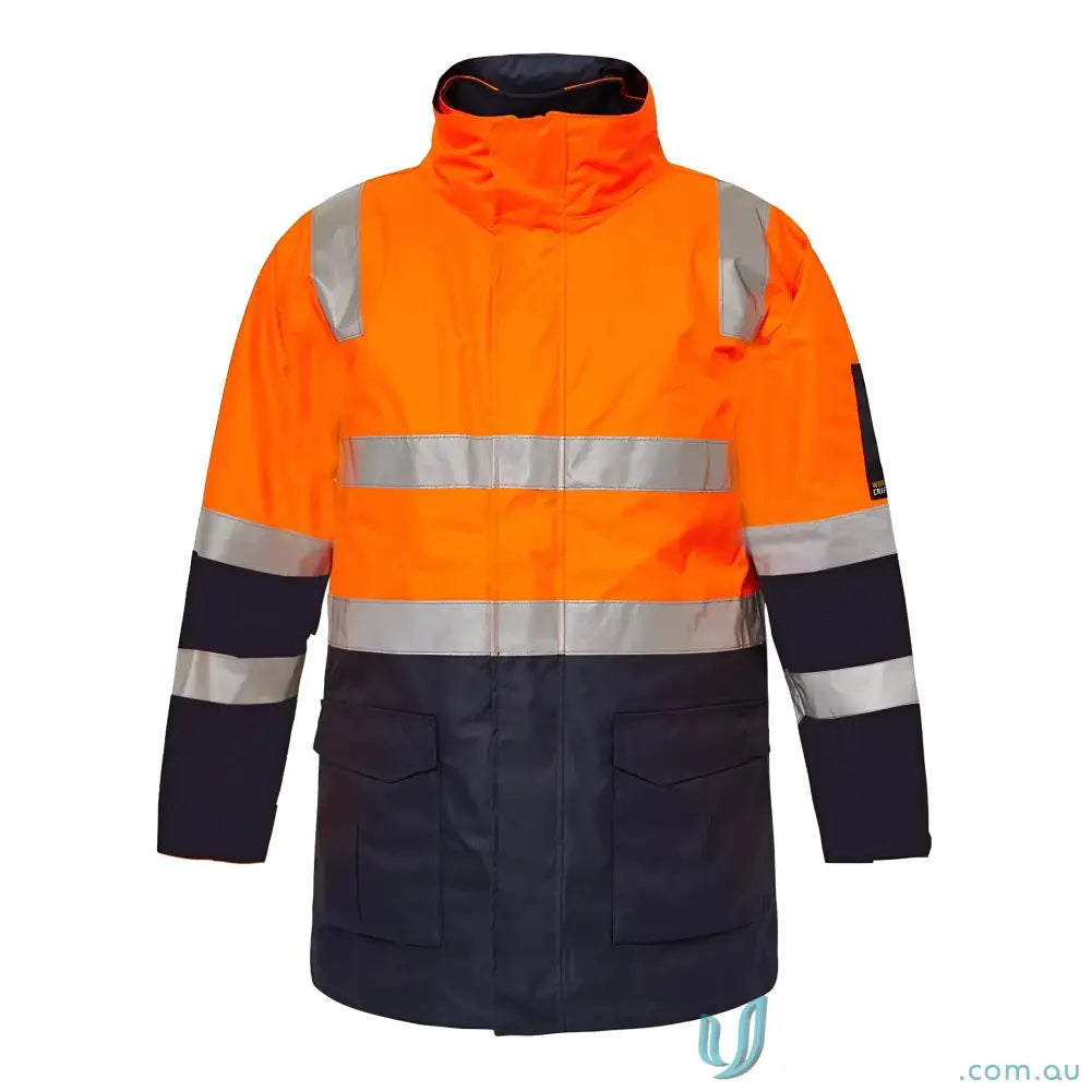 Orange and navy HiVis Reflective Jacket showing bio-motion design for high-performance workwear